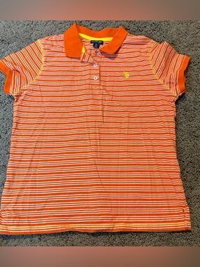 U S POLO ASSN striped orange collard top women’s size XL SL3